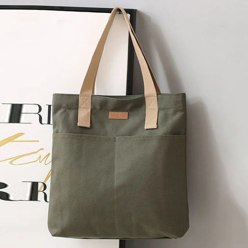 sac main toile femme solide décontracté sacs provisions off white minimaliste intérieur glissière
