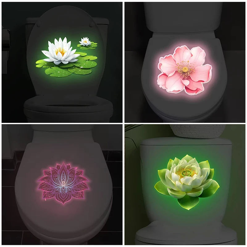 sticker decoratif toilette fleur lotus moderne blanc vert rose violet beige adhesif salle bain