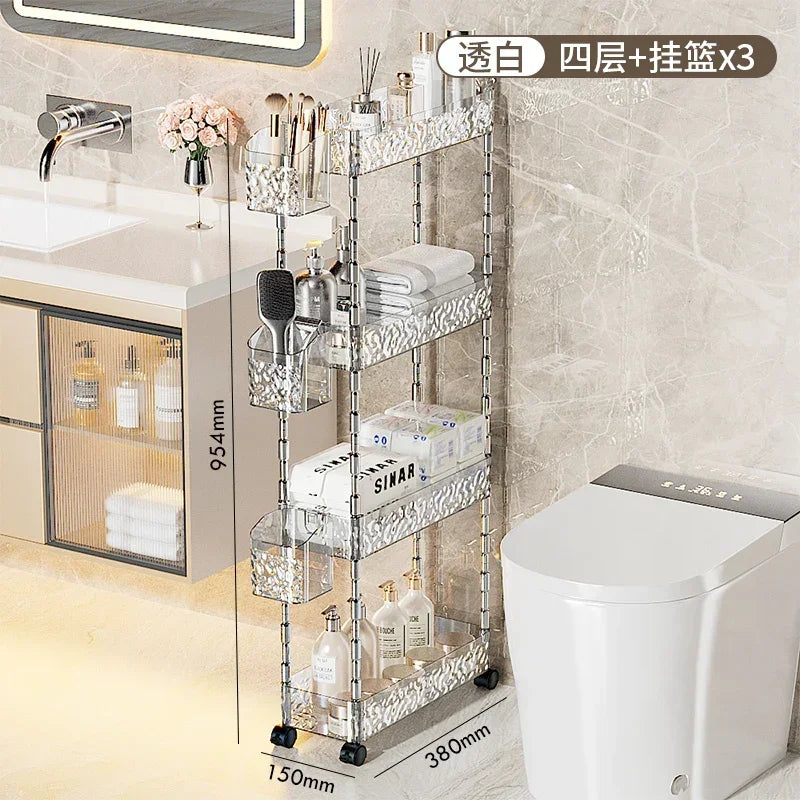 chariot rangement salle bain transparent motifs floraux acrylique quatre étages moderne imperméable roulettes.storage
