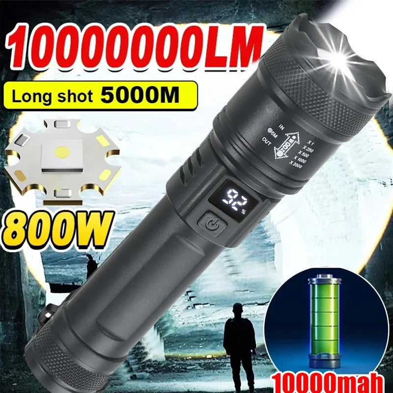 lampe torche noire led puissante rechargeable urgence camping 1000lm moderne résistante chocs