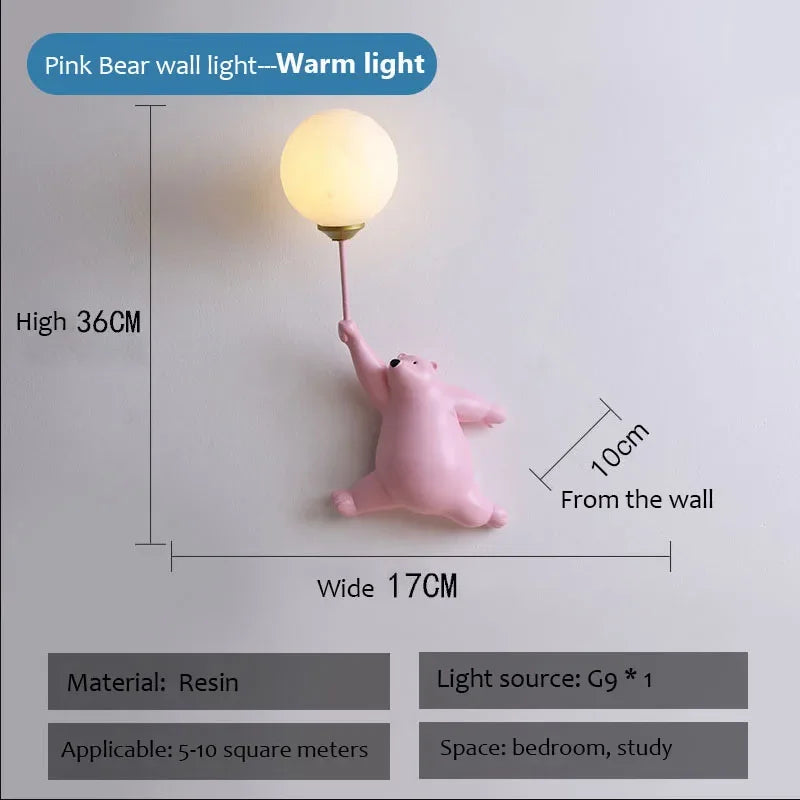lampe murale moderne ours peluche blanche rose bleu adhésif cartoon chambre enfant