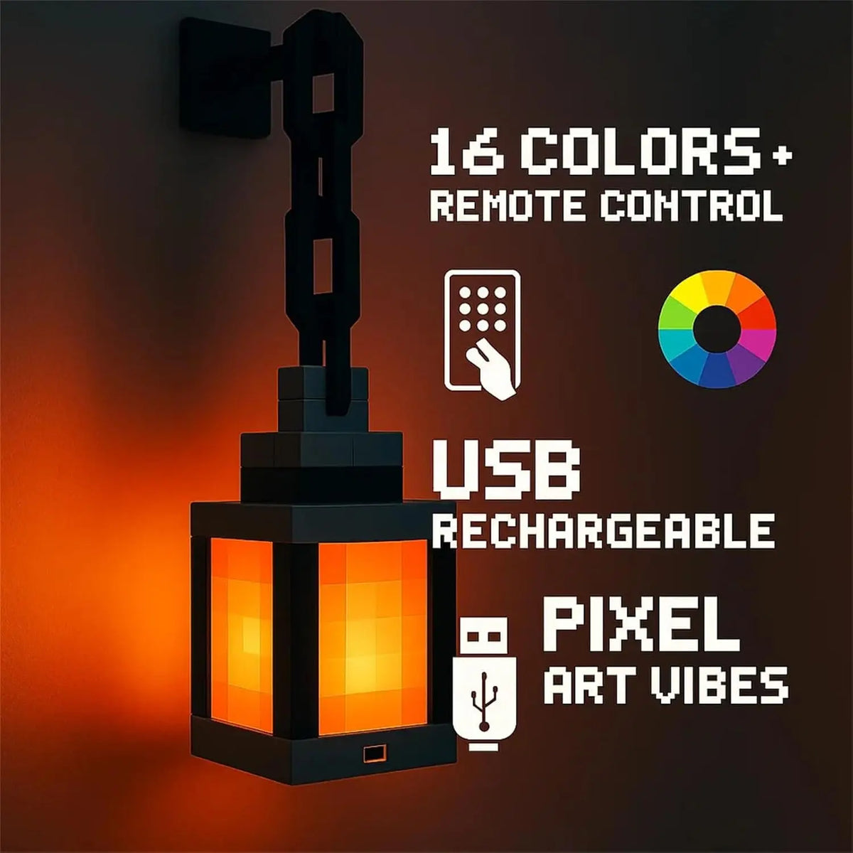 lanterne portable pixelisée table 16 couleurs lumière ambiance décoration intérieureminecraft bricolage télécommande rechargeable