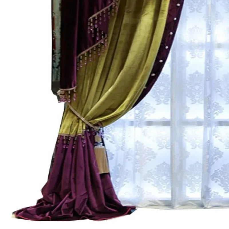 rideau velours violettes classique élégant fenêtre maison fleuri opaques