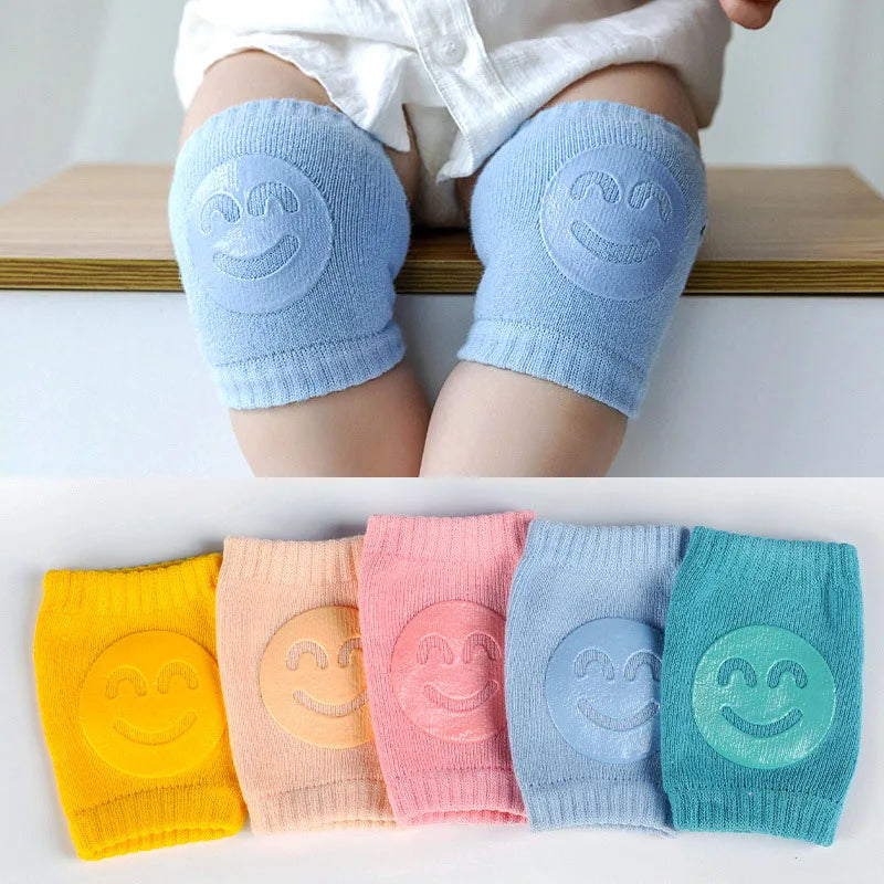 protège genoux bébé coton acrylique unisexe bleu clair jaune rose gris vert smiley brodés
