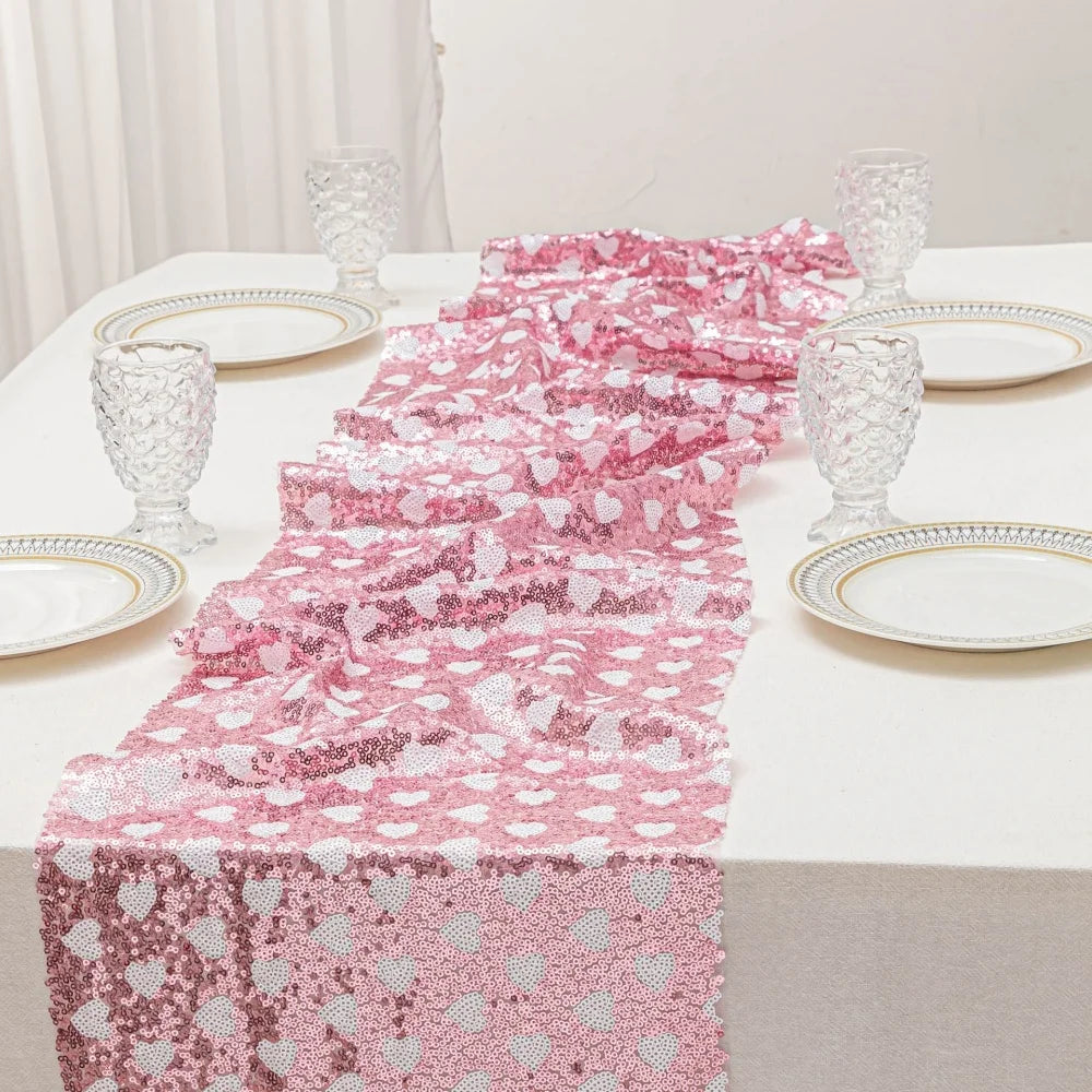 table table rose paillettes motifs cœurs décorative festive anniversaire mariage saint valentin