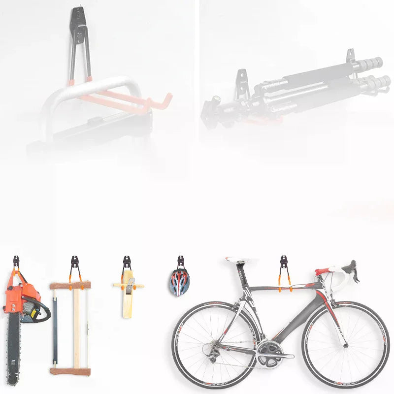 support mural vélo orange noir vis simple solide pragmatique garage outils jardin