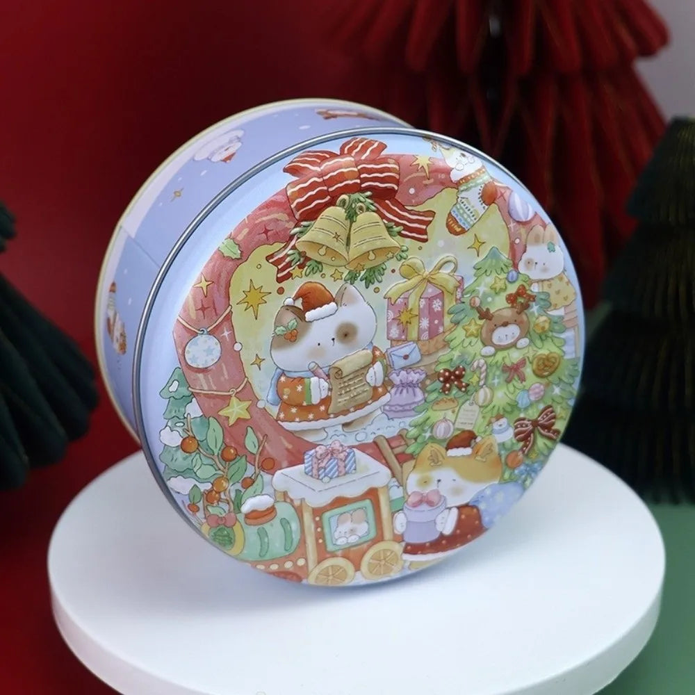 boîte ronde métal blanc rose vert bleu dessin animé wishes fruits gâteaux animaux festive