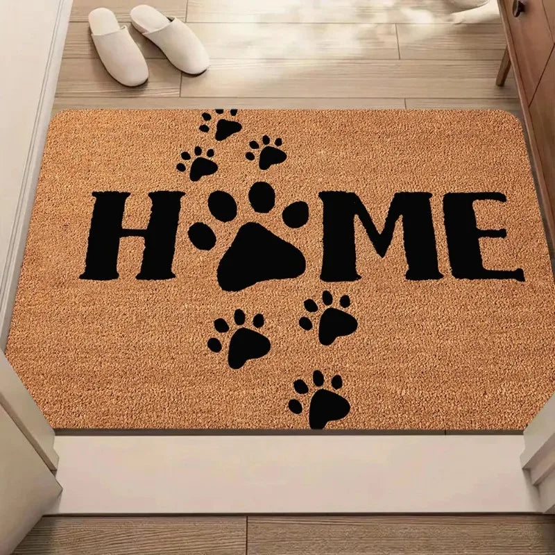 tapis d'entrée imperméable antidérapant motif patte chien floral sweet moderne beige blanc