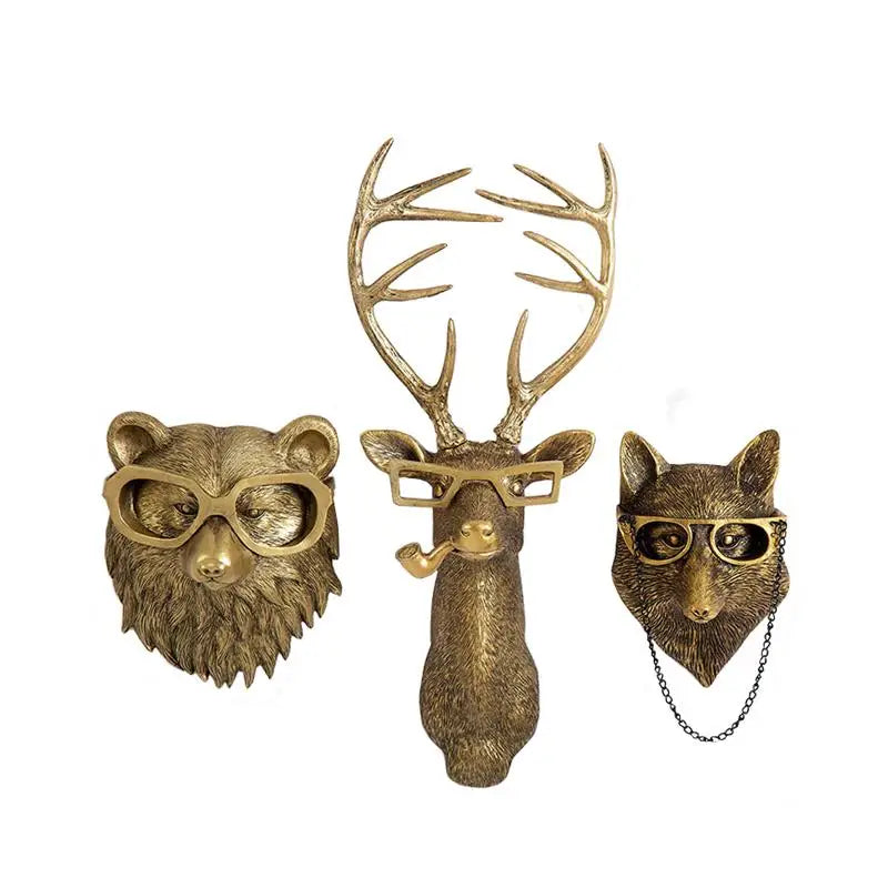 pendentif tête cerf doré résine décorative moderne fourrure chaîne accessoire mur fixations