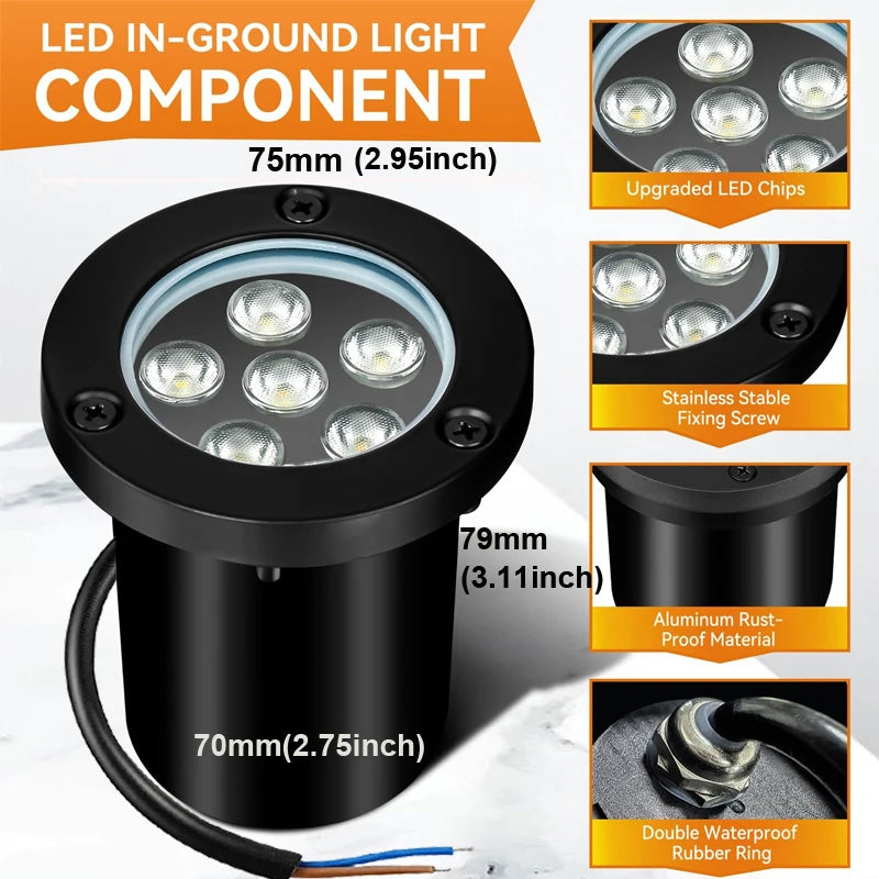 Spot LED noir moderne étanche IP68 fixé vis extérieur 6W 85 265V
