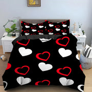 Parure de lit imprimée cœur personnalisable - Housse de couette et taies d'oreiller en polyester