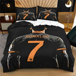 housse couette football star ronaldo motif moderne noir blanc orange taies d'oreiller