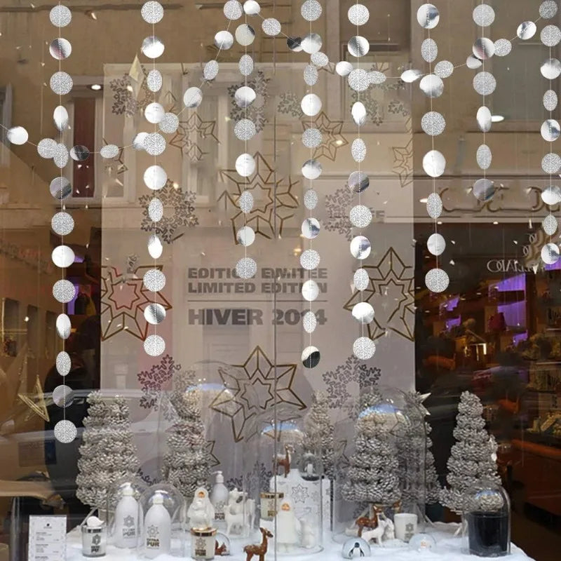 guirlande décorative argentée paillettes cercles festives suspension anniversaire mariage événements noël baptême