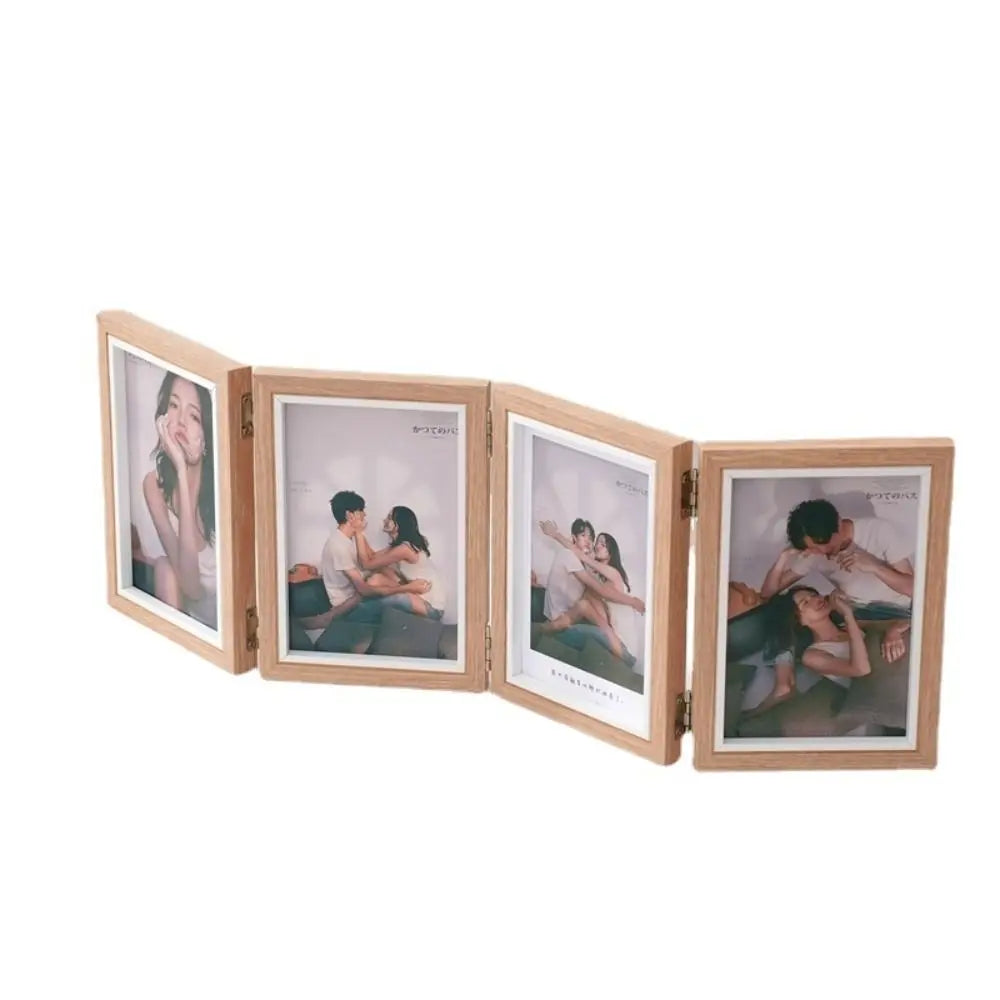 cadre photo pliable bois grainé beige portraits triptyque décoration champêtre