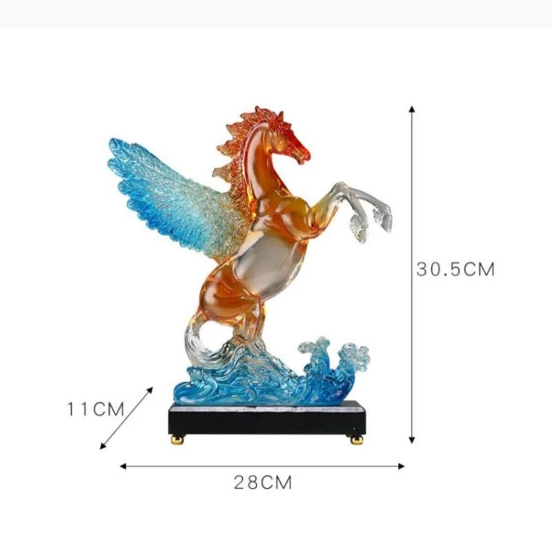 statuette pegase cheval ailé vague transparente bleu orange décoration maison festive