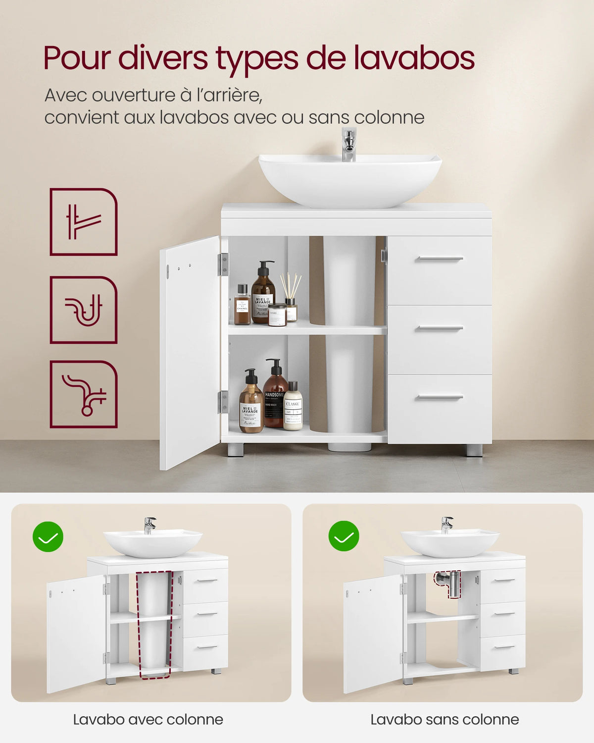 Meuble sous lavabo kaki pour salle de bain