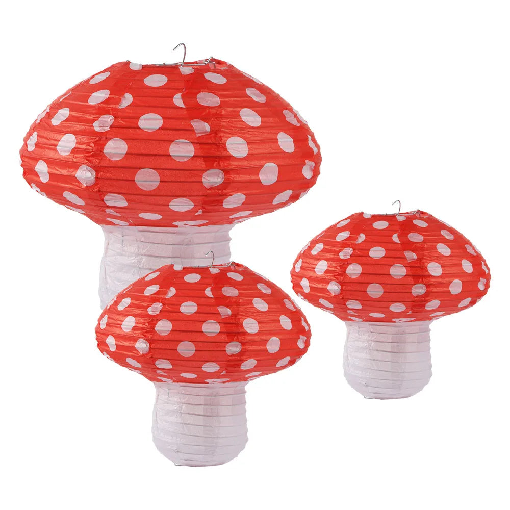 décorations suspendues 3d fête anniversaire forêt merveilles lanternes papier champignons rouge blanc plissé enfantin