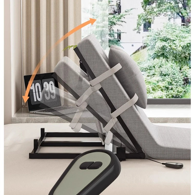 lit pliant moderne gris toile lin coussin oreiller support tablette