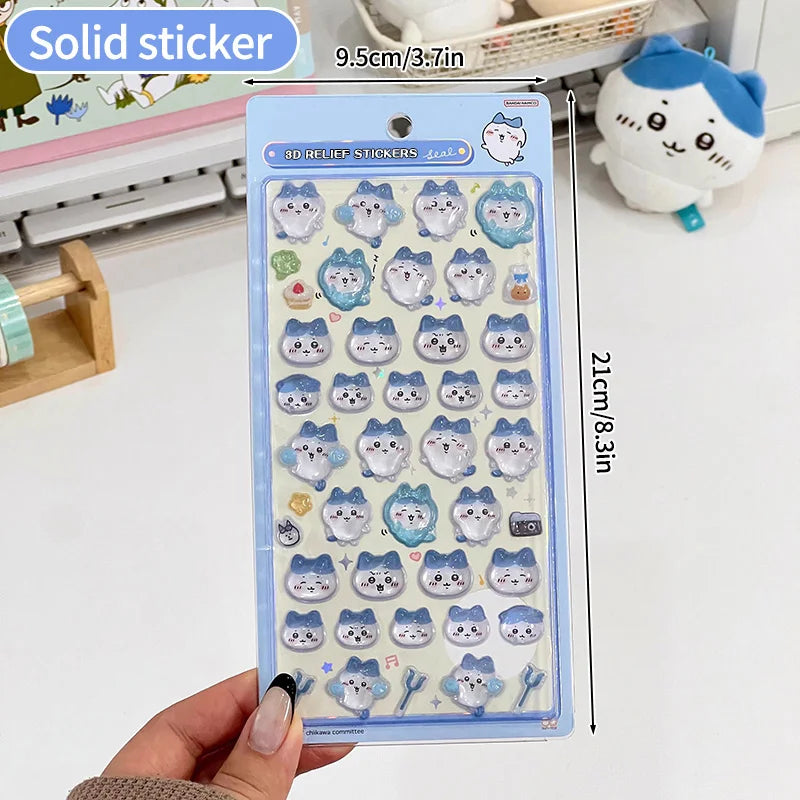 stickers 3d kawaii animaux mignons lapins chats blanc beige bleu rose vert clair jaune