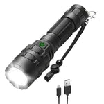 lampe torche rechargeable led intense noire aluminium outdoor autodéfense camping 30w usb