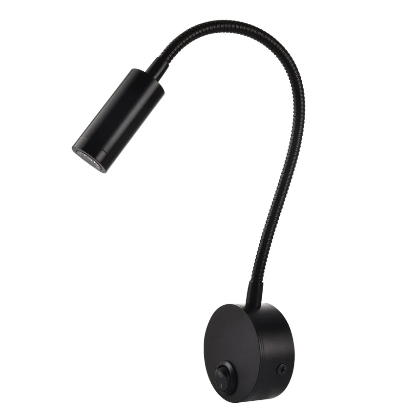 lampe chevet flexible moderne argentée noir interrupteur on off gooseneck brillant chambre minimaliste