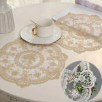 tapis table serviette polyester broderie dentelle beige blanc classique élégant isolation thermique