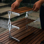 étagère pliable bois brun clair moderne trois niveaux clips fixation multifonctionnelle campingintérieur