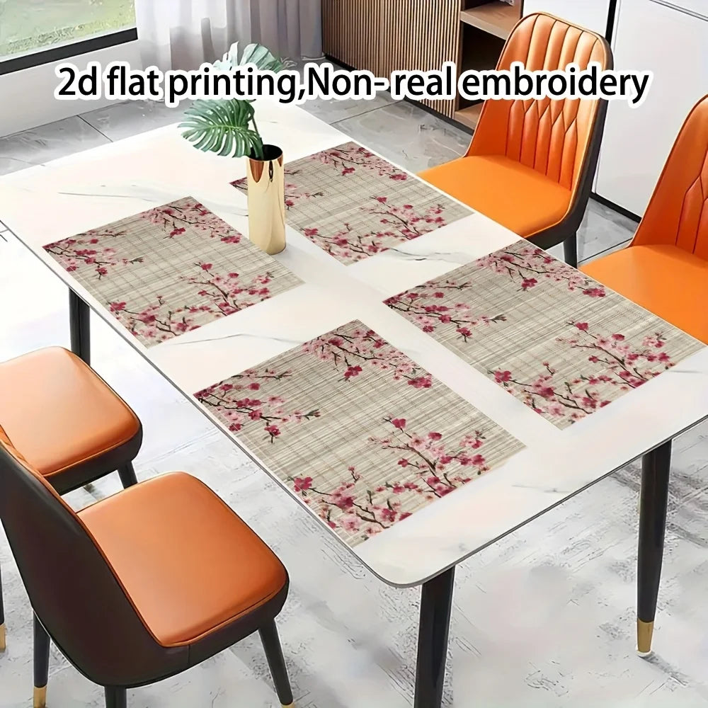 tapis table moderne fleurs cerisier texture bambou printemps saint valentin beige rose