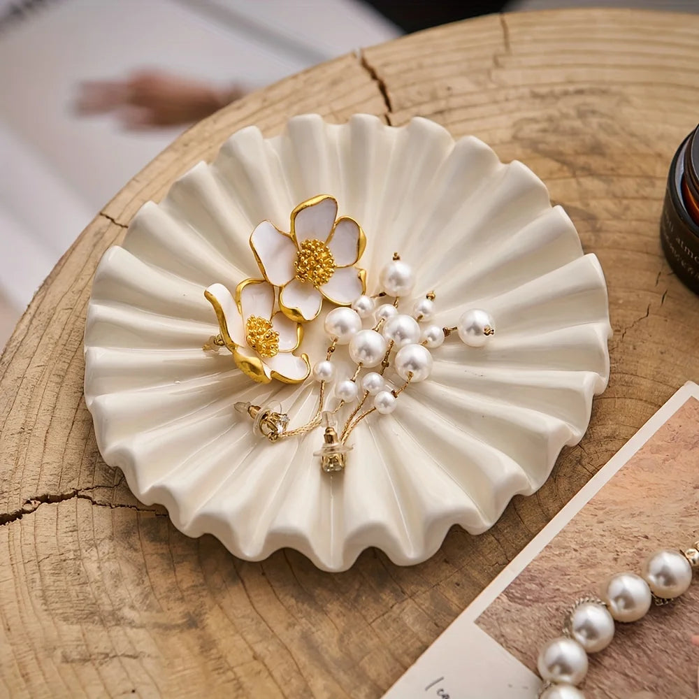 bol bijoux moderne céramique festonné rose blanc bohème chic assiette décorative texturée pearl minimaliste