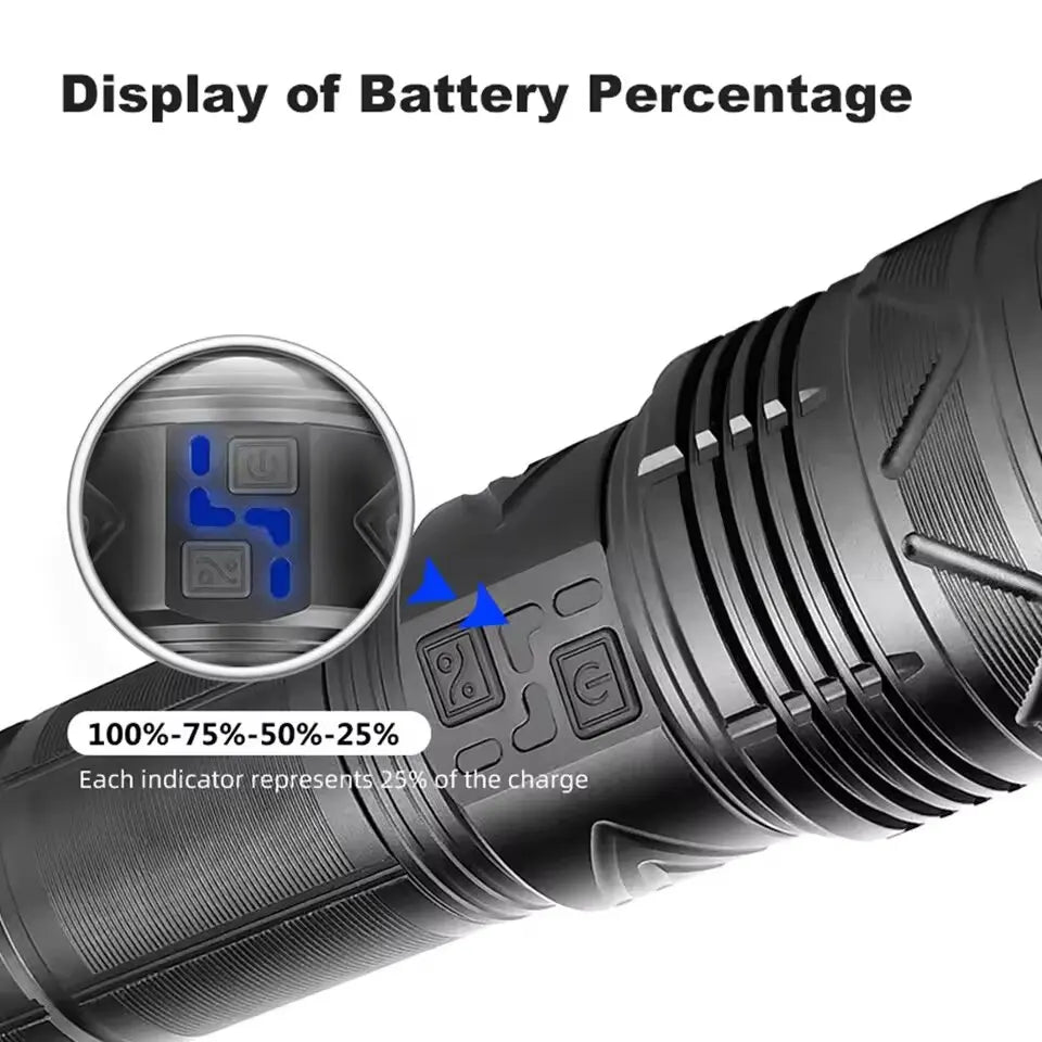 lampe torche rechargeable puissante éclairage led zoom argent noire moderne