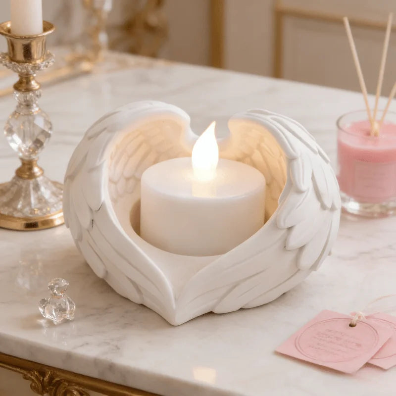 bougeoir forme coeur ailes ange decoration blanche spirituelle zen maison chambre
