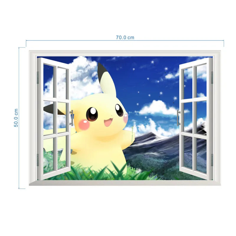 sticker mural 3d pokemon pikachu personnages animés arrière plan naturel adhésif