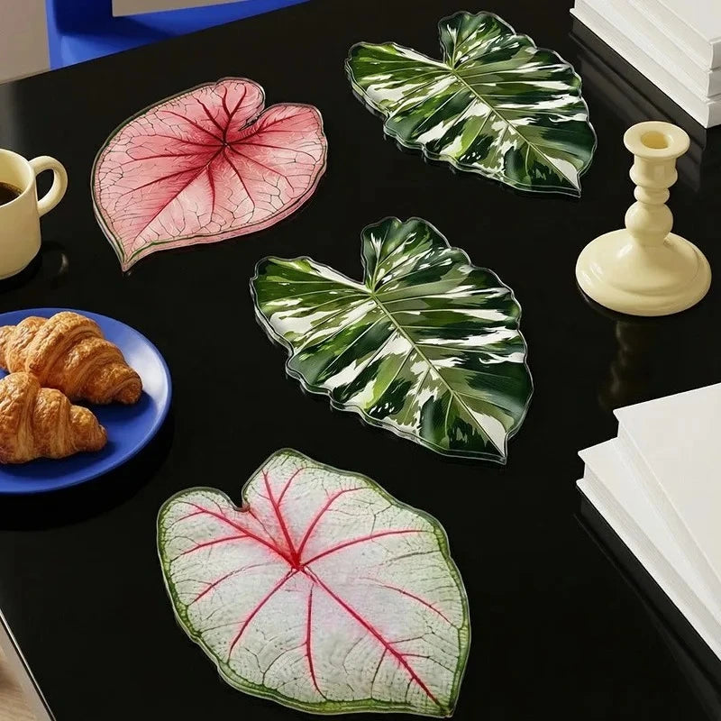 coasters feuilles tropicales vert rose blanc moderne respectueux environnement 12cm