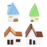décoration miniatures maison blanc brun bleu vert orange toits vagues minimaliste cartoon like