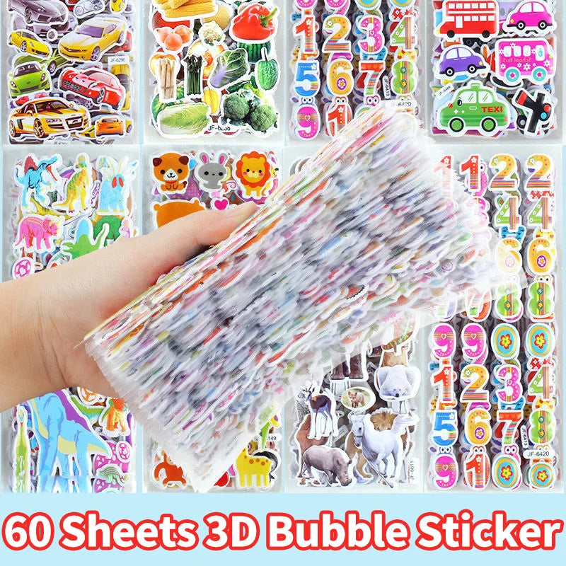 sticker 3d multicolore animaux chiffres véhicules adhésif scrapbooking artisanat enseignement récompense élèves activités
