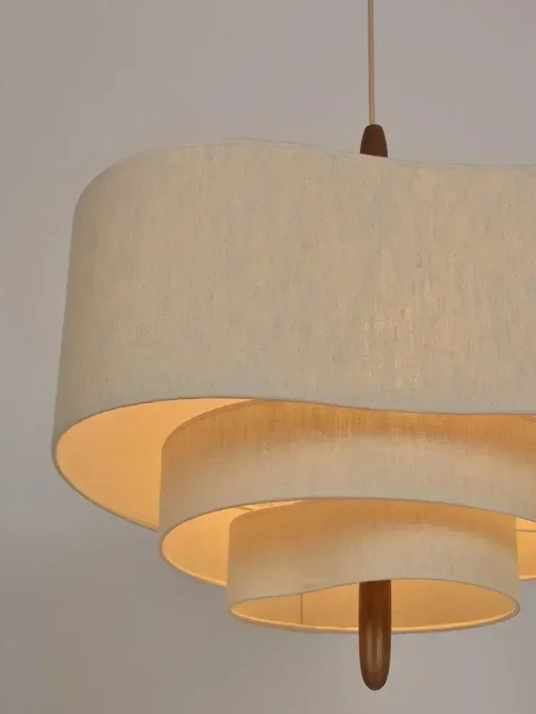 suspension lumineuse pendentif tissu beige clair texture moderne interrupteur led