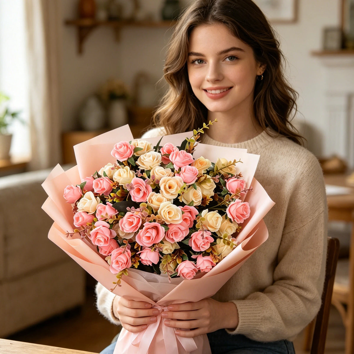 décoration maison bouquet fleurs artificielles roses soie modernes élégantes baby shower mariage anniversaireextérieur