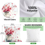 housse coussin polyester imprimé fleurs rose branches moderne blanc chambre lit set 4pcs