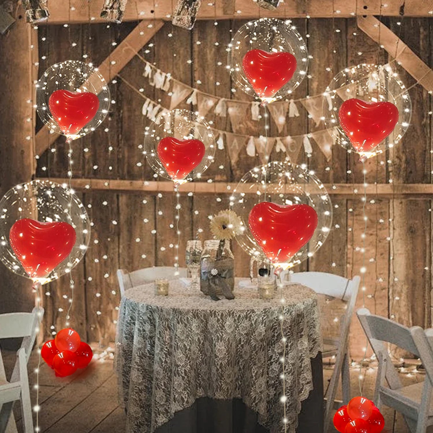 Guirlande lumineuse LED ballon coeur rouge vue rapprochée