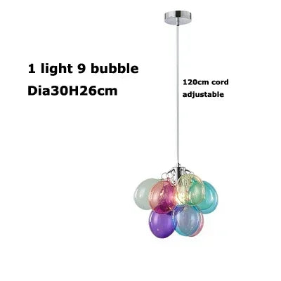 suspension lumineuse moderne transparente boules colorées violet bleu vert orange rose blanc