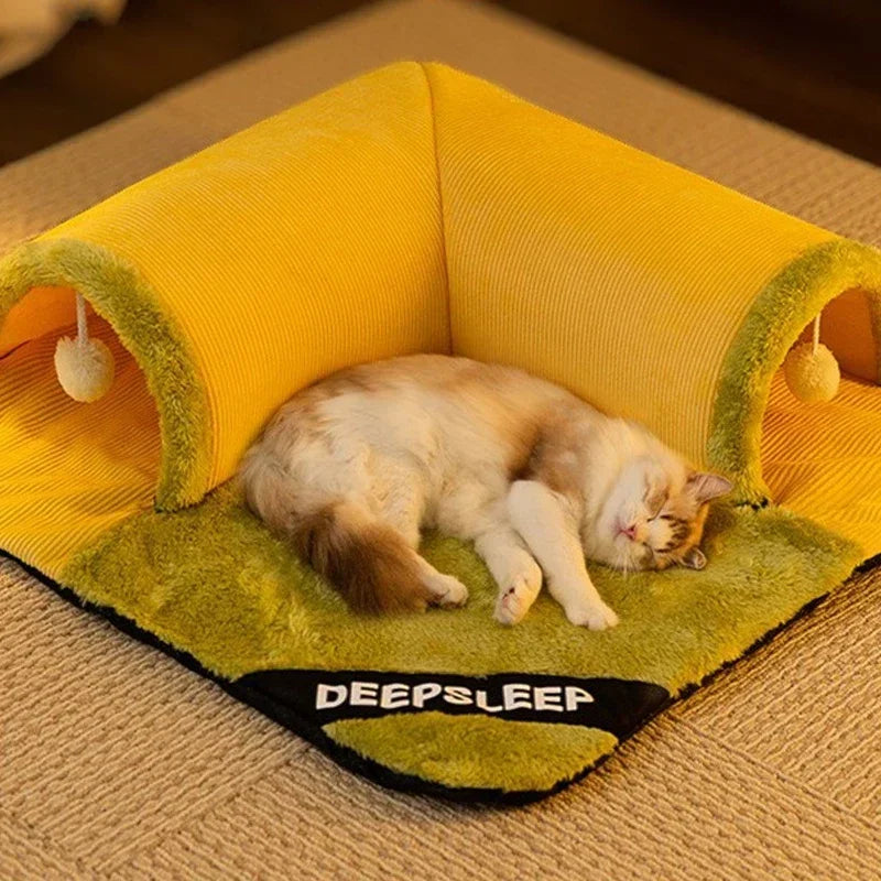 Lit chat jaune vert velours doux moderne coussin zipper