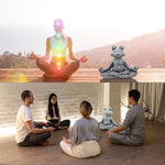 statue grenouille yoga gris pierre naturelle zen decoratif exterieur intérieur chambre bleu vert rose