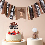 décoration anniversaire thème cow boy set haut chaise bannières gâteau bonnet tissu burlap pompons