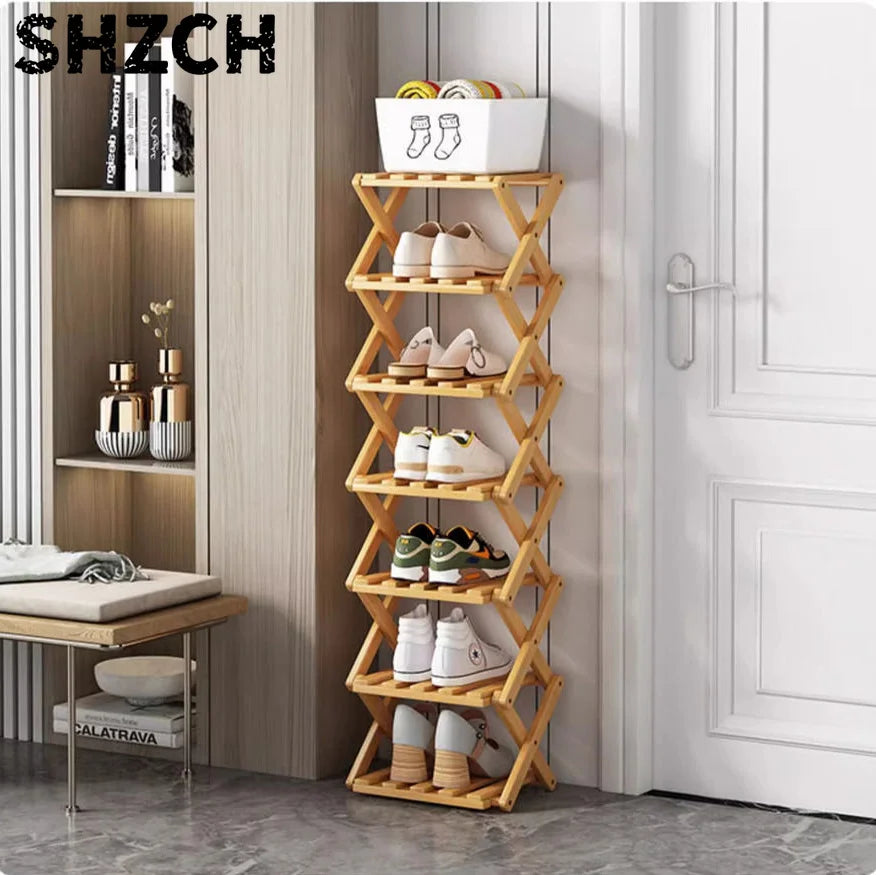 étagère pliante chaussures bois naturel moderne rangement entrée sans installationversible