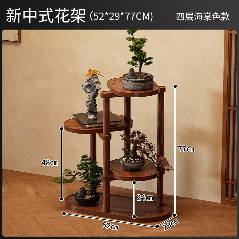 étagère plantes bois moderne niveaux marron foncé vases sculptures minimalisteintérieur