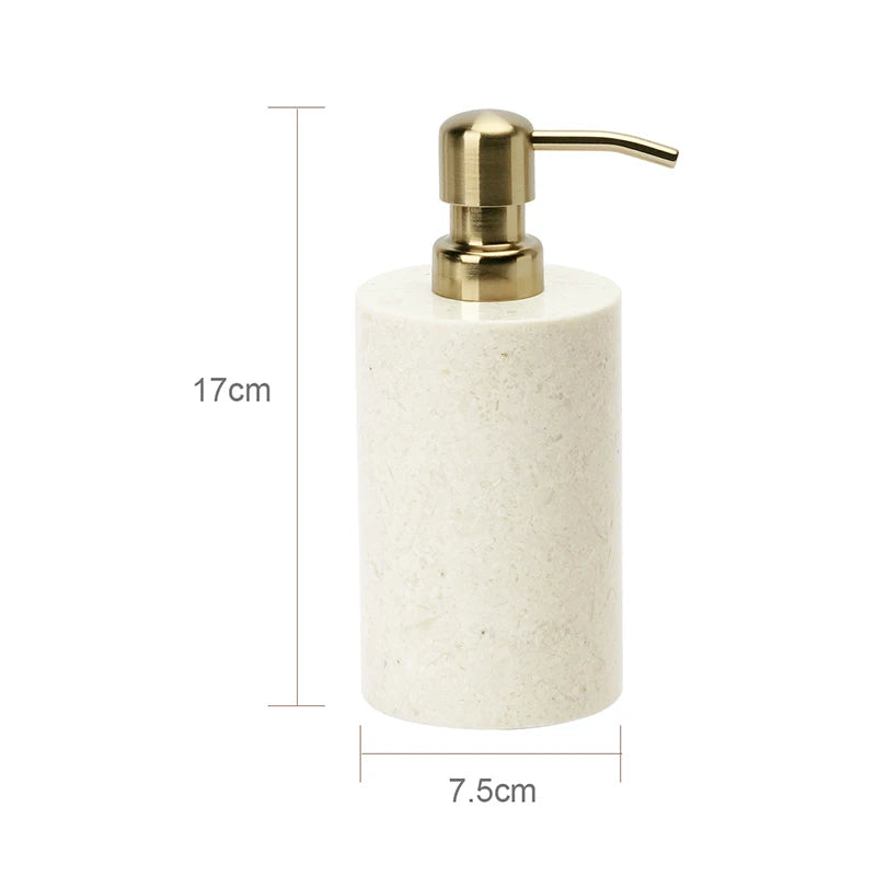 ensemble salle bain marbre blanc doré plateau distributeur savon accessoires