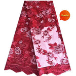 tissu tulle brodé fleurs rouge rose violet transparent occasion importante robe soirée cérémonie