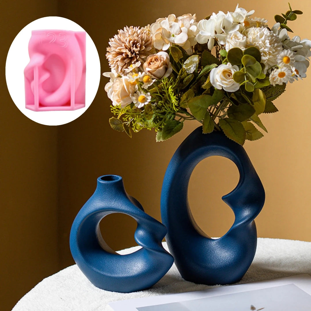 vases decoratifs silicone formes abstraites modernes textures lisses ondulees orange bleumarine noir blanccasse bleupastel