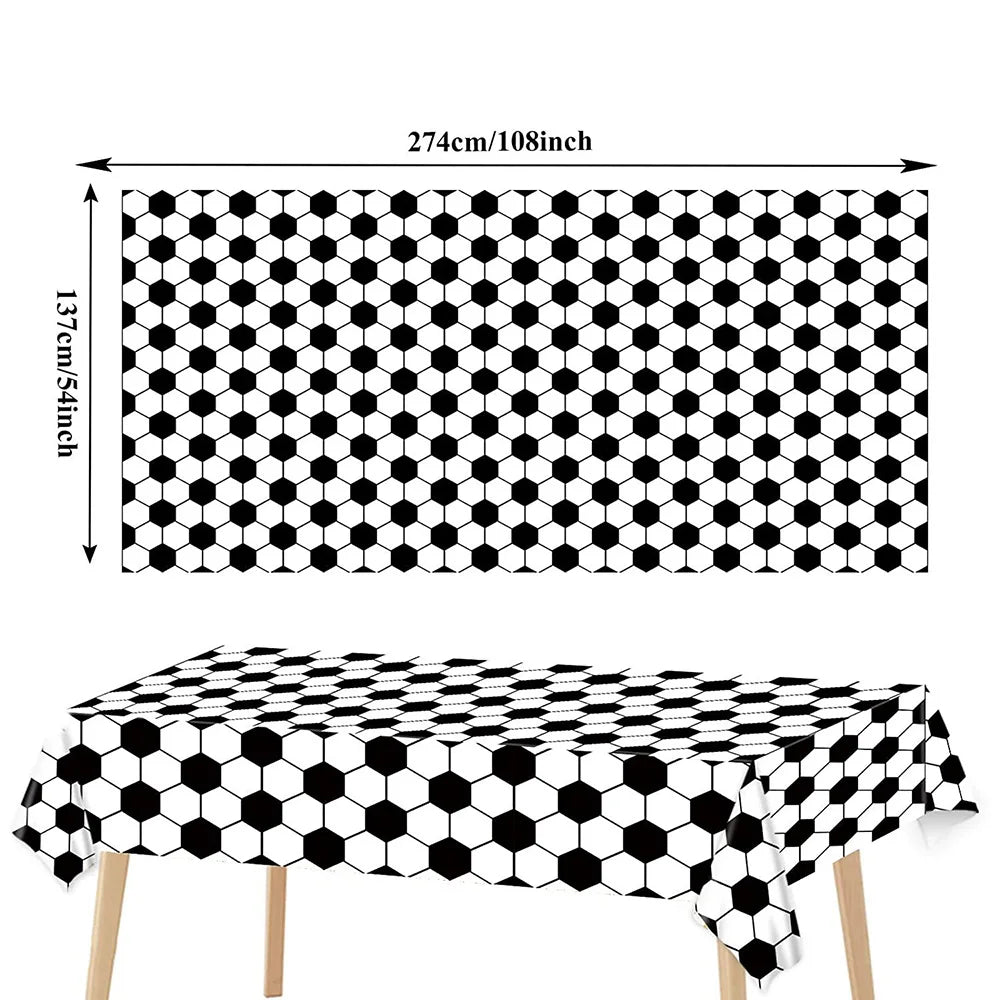 champ football table décor anniversaire enfant motif joueur ballon doré(hexagones) vert noir blanc