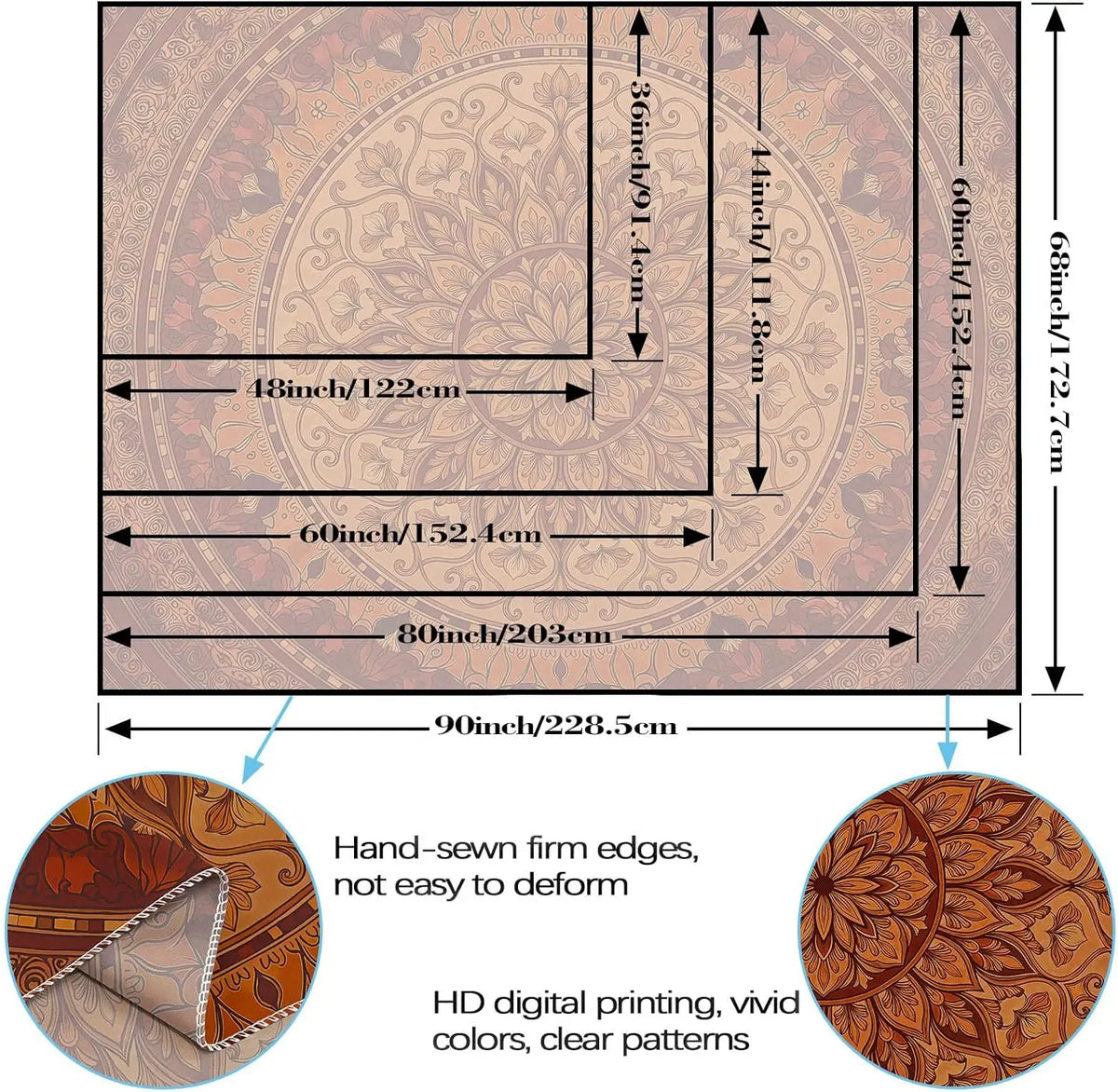 tapisserie bohème mandala motifs floraux marron orange beige douce chambre coucher